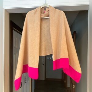 Lilly Pulitzer Color Block Hot Pink Tan Cashmere Wrap OS